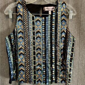 Sequin Tank Top wearable art embellished club wear metallic cocktail party Glam